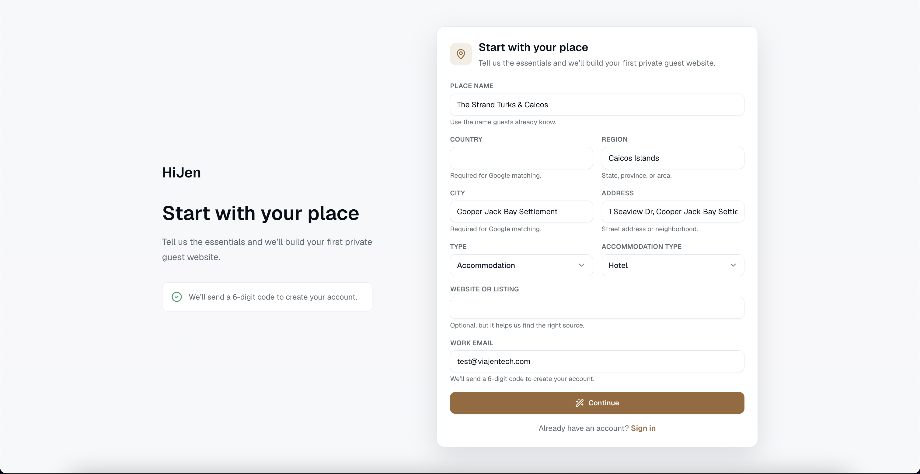 HiJen form for claiming a business and identifying its online presence