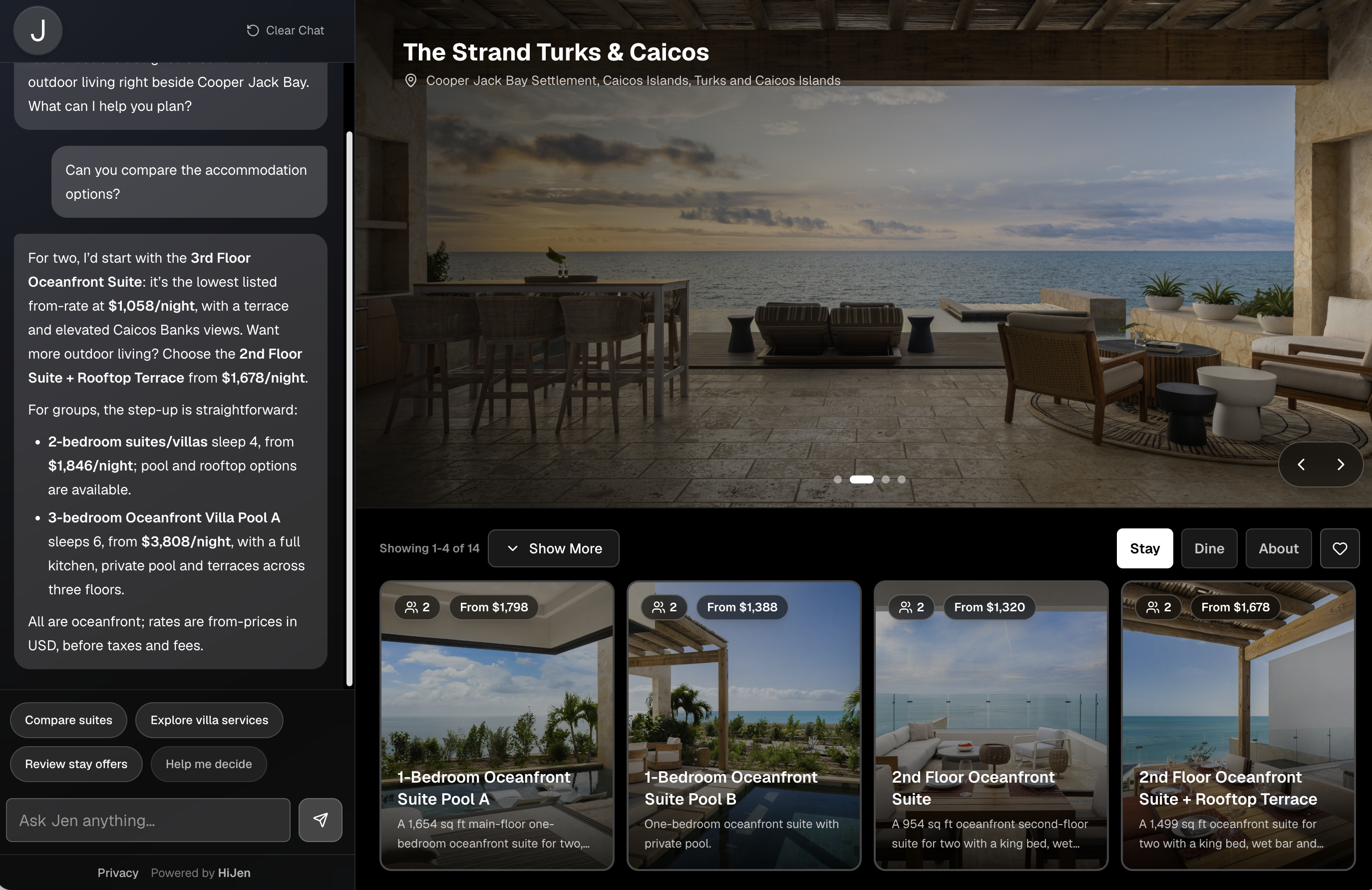 HiJen live hotel conversation for The Strand Turks and Caicos
